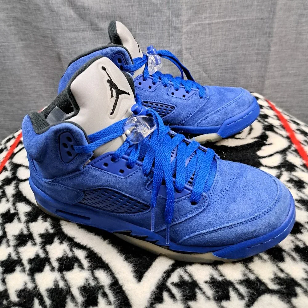%Nike Jordan 5 Retro Blue Suede Youth 7Y Blue 440888-401 AJ16